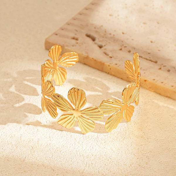 Aurielle Gold Floral Cuff Bracelet – Anti Tarnish Stainless Steel