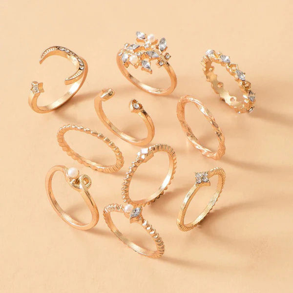 TUMse Celeste Contemporary Gold Plated Stackable Ring Set (Set of 10)
