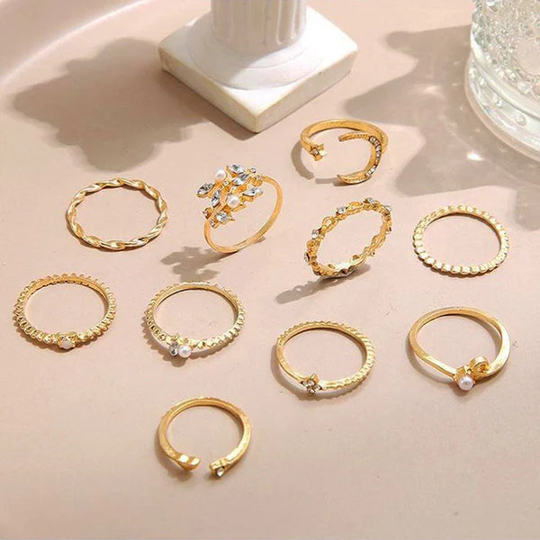 TUMse Celeste Contemporary Gold Plated Stackable Ring Set (Set of 10)
