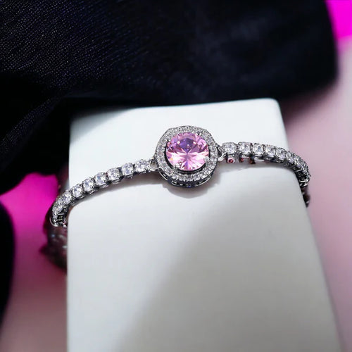 Celeste Round Crystal Tennis Bracelet – Silver Plated (Anti-Tarnish)