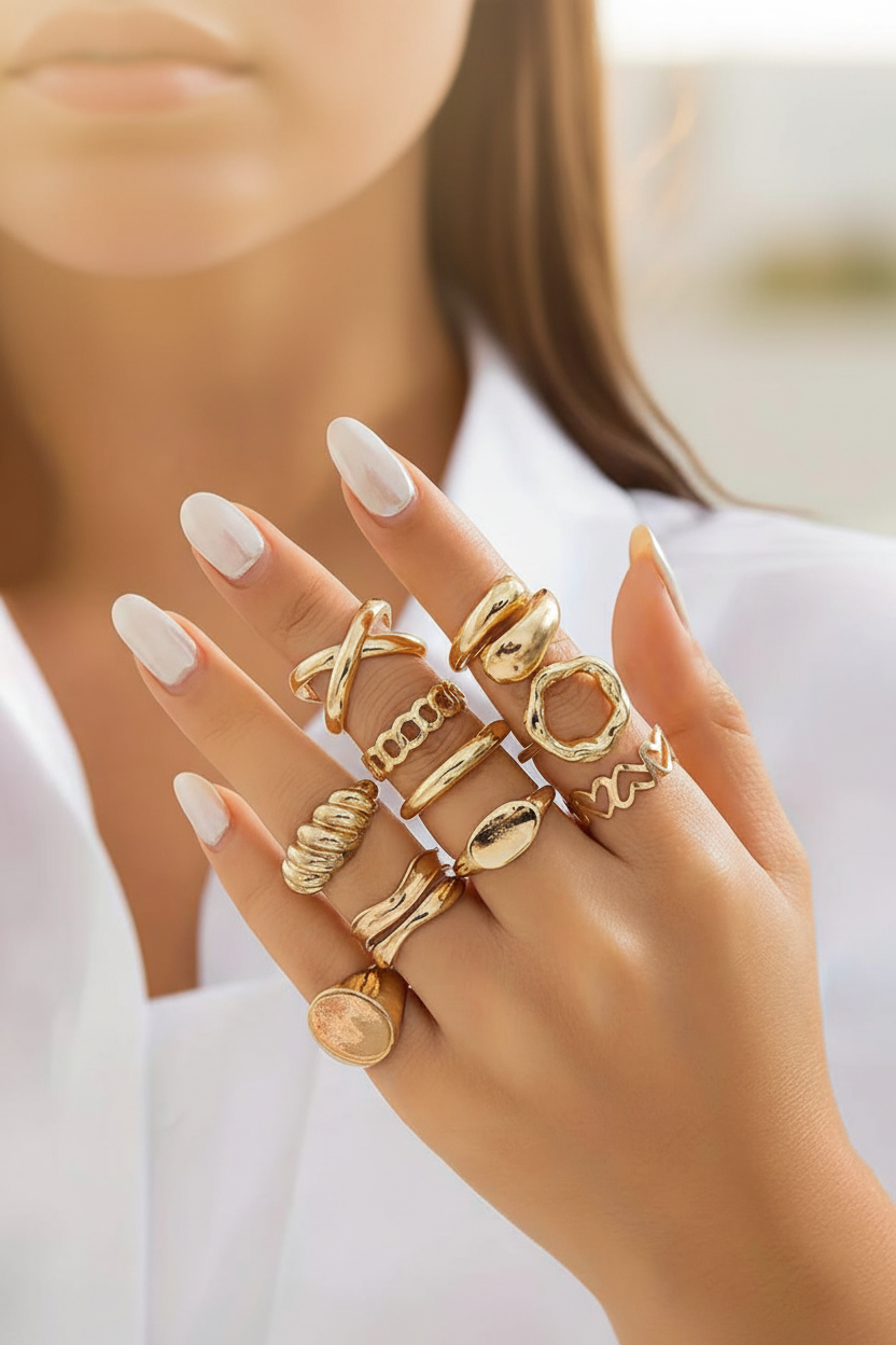 All rings stacked on hand