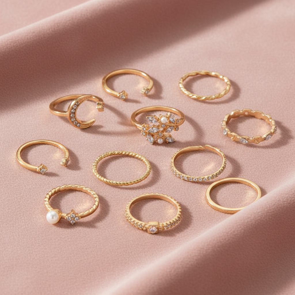 Complete set on pink velvet