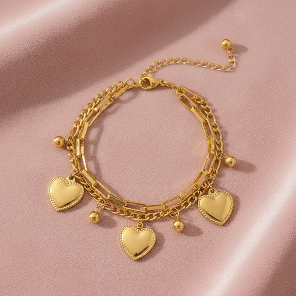 Heart Charm Bracelet – Blush Pink Velvet