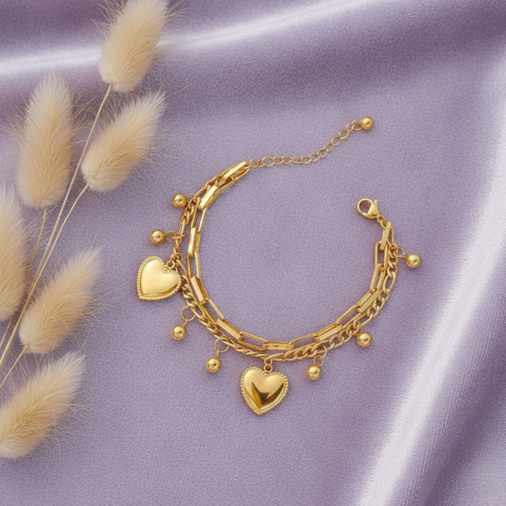 Heart Charm Bracelet – Lavender Velvet