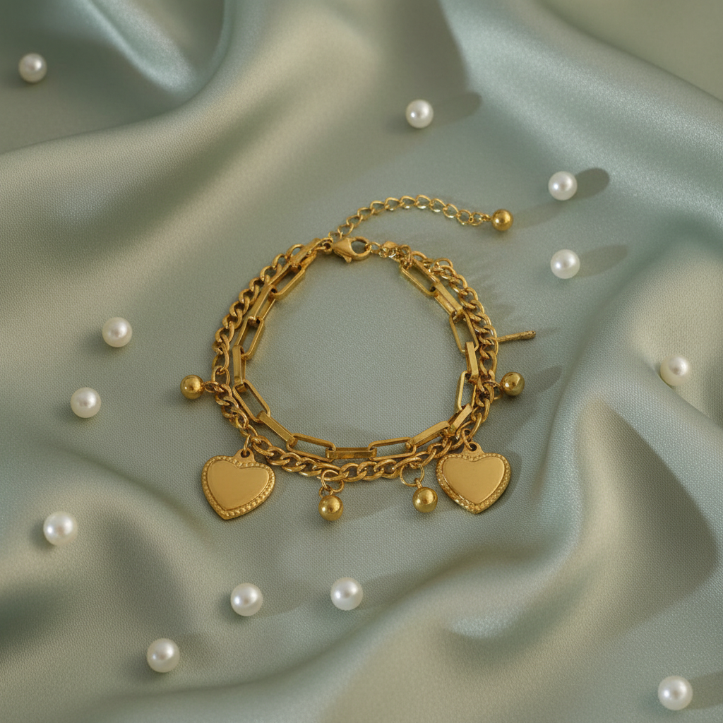 Heart Charm Bracelet – Sage Green Silk
