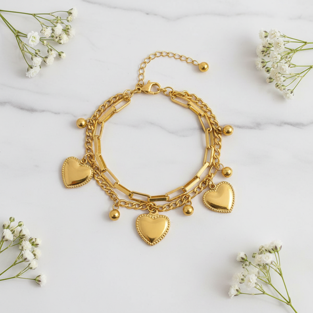 Heart Charm Bracelet – White Marble