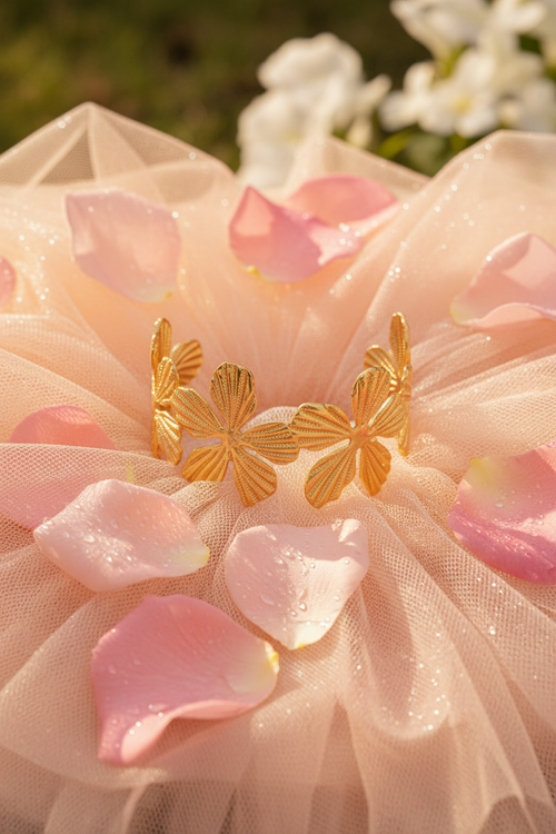 Peach tulle with rose petals