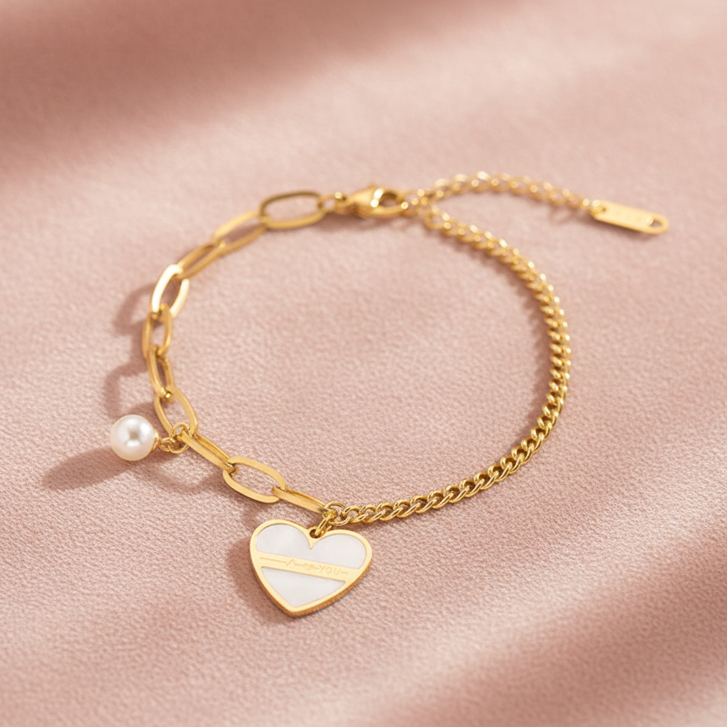 Pearl Heart Bracelet – Blush Pink Velvet