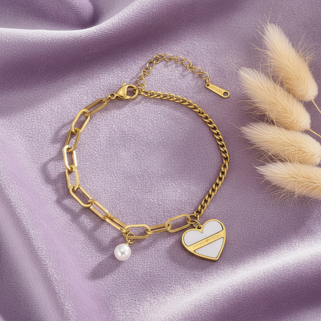 Pearl Heart Bracelet – Lavender Velvet