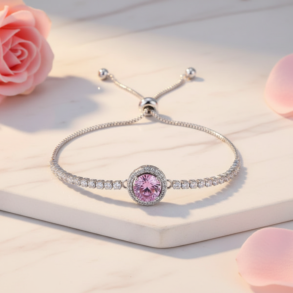 Pink crystal bracelet on elegant surface