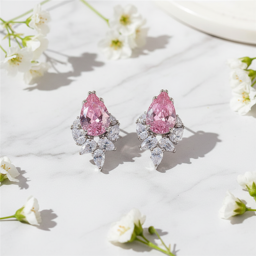 Rose Luxe Earrings – White Marble
