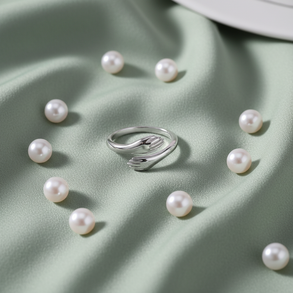 Sage green silk with pearls